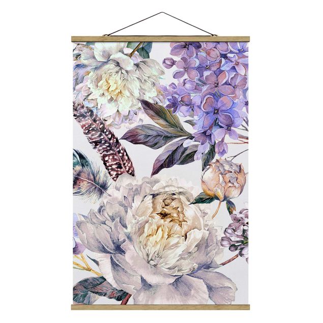 Billeder fjedre Delicate Watercolour Boho Flowers And Feathers Pattern