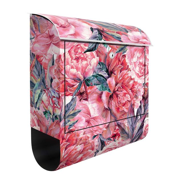 Postkasser blomster Delicate Watercolour Red Peony Pattern