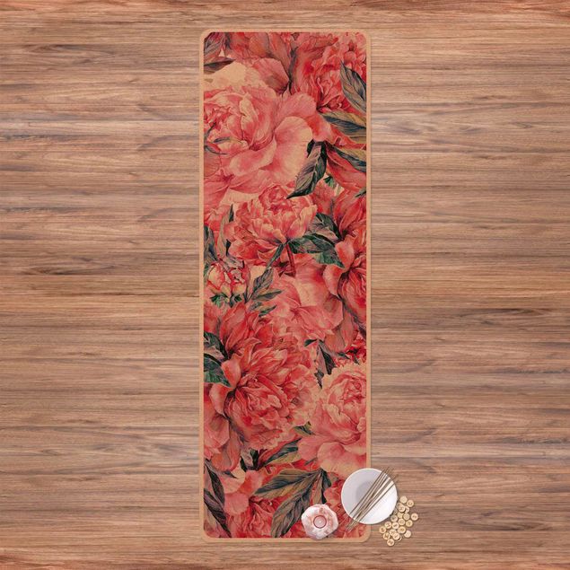 Yogamåtter Delicate Watercolour Red Peony Pattern