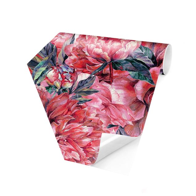 Moderne tapet Delicate Watercolour Red Peony Pattern