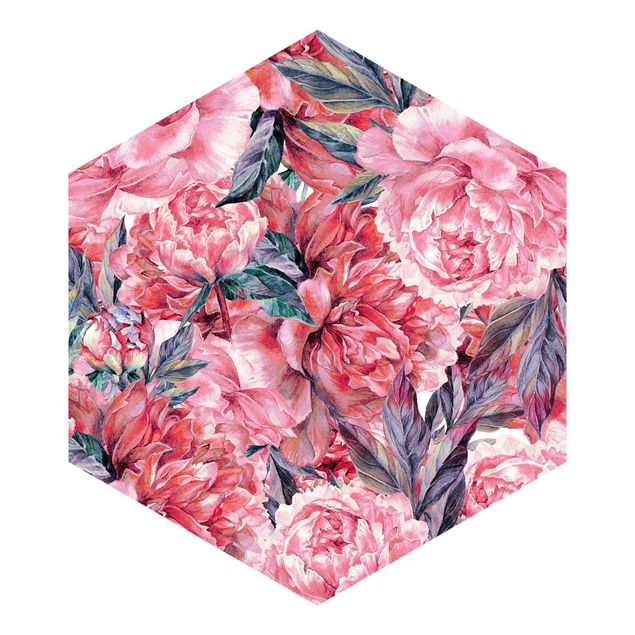 Tapet Delicate Watercolour Red Peony Pattern