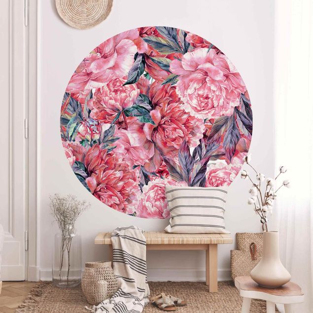 Tapet roser Delicate Watercolour Red Peony Pattern