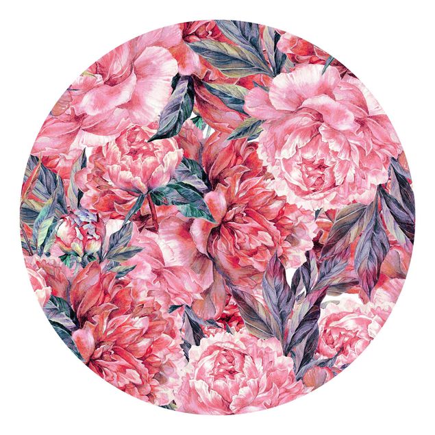 Mønstret tapeter Delicate Watercolour Red Peony Pattern