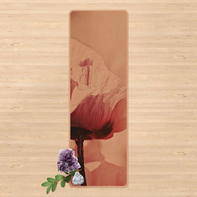Yogamåtter Pale Pink Poppy Flower With Water Drops
