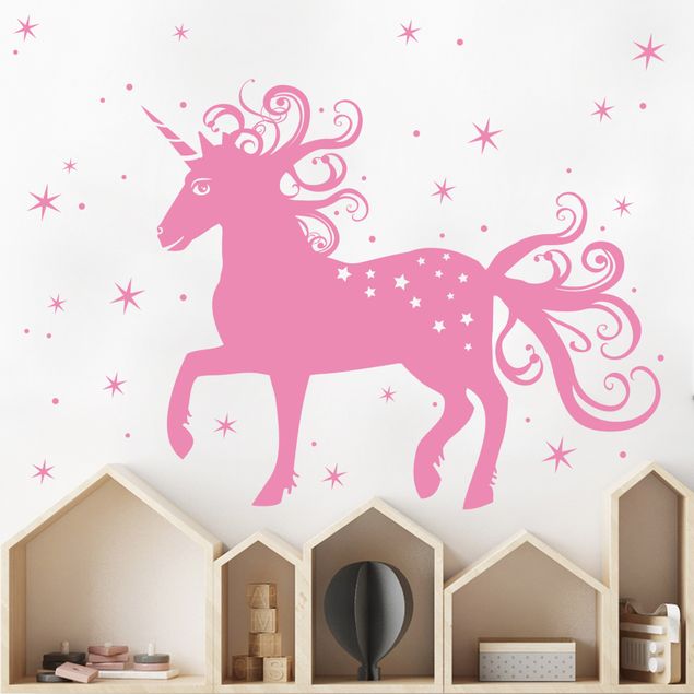 Wallstickers enhjørninger Magical unicorn with stars